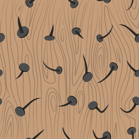 A metal nail and wood seamless pattern. Hardware ornament. Iron fastener.のイラスト素材
