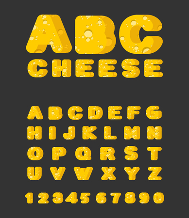 Cheese ABC. cheesy font. Food alphabet. Yellow letters milk productのイラスト素材