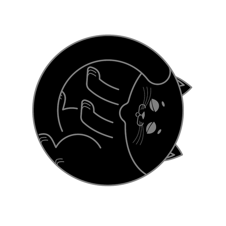 Sleeping black cat isolated. Home pet sleeps on white backgroundのイラスト素材