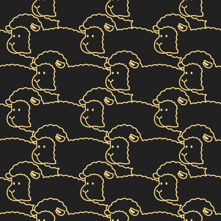 Black Sheep pattern. ewe ornament. Flock of sheeps. Farm animal background. Texture for baby clothのイラスト素材
