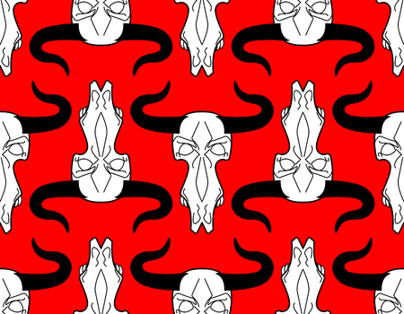 Skull cow pattern. head of skeleton bull background. Death of an farm animal texture. Remains cattle ornamentのイラスト素材