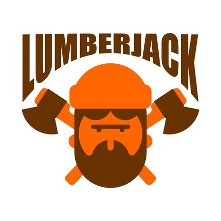Lumberjack logo, feller with beard and axes.のイラスト素材