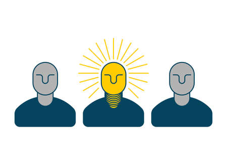 Man with light bulb in his head. Bright thoughts business concept icon
