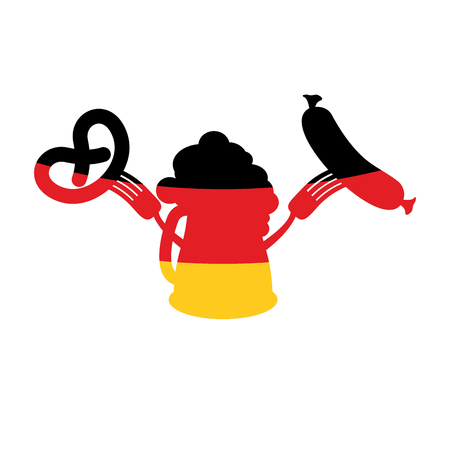 Oktoberfest symbol of beer, sausage and pretzel. Sign National Holiday of beer in Germany. Alcohol and cracker.のイラスト素材