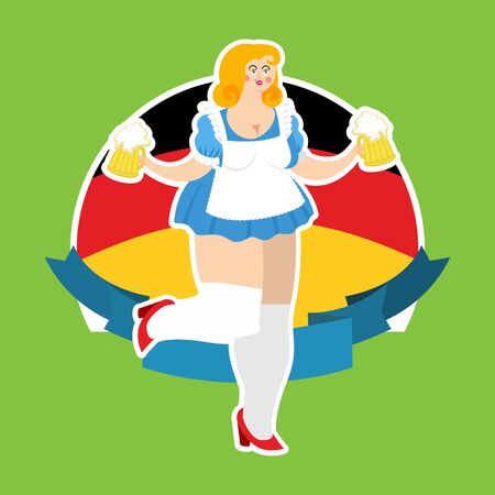Oktoberfest girl and beer mug. National Beer Festival in Germany. Woman and alcohol.のイラスト素材