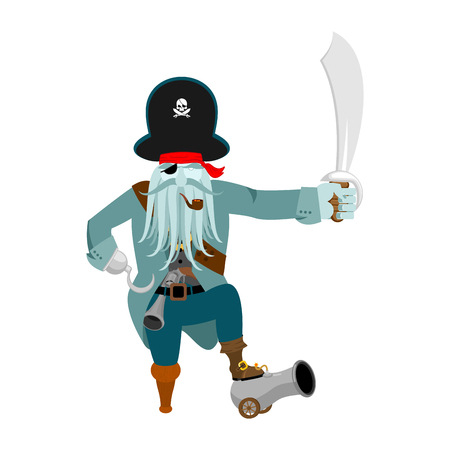 Captain pirates ghost. Mythical Angry boss buccaneer with tentacles. Vector illustrationのイラスト素材