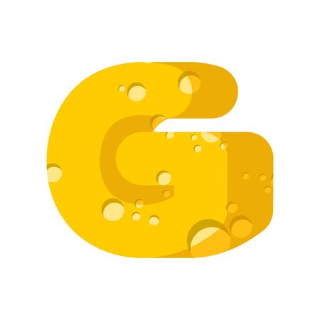 Letter G cheese font. Symbol of cheesy alphabet. Dairy Food type sign. Vector illustrationのイラスト素材