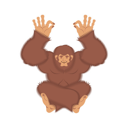 Bigfoot yoga. Yeti yogi. Abominable snowman relaxation and cognition. Vector illustrationのイラスト素材