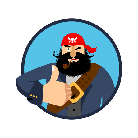 Pirate thumbs up. filibuster winks emoji. buccaneer cheerful. Vector illustrationのイラスト素材