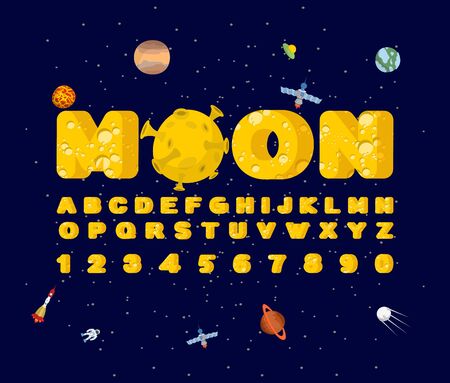 Moon font. Yellow letters of moon texture. Vector alphabetのイラスト素材