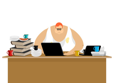 Freelancer at work. Clutter and computer. Remote job. Working home. Vector illustrationのイラスト素材