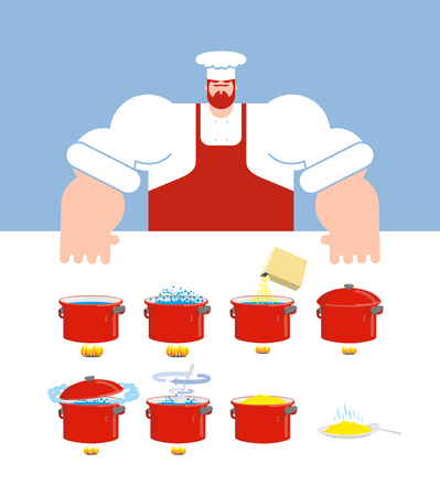 Pasta cooking instruction. Chef directions spaghetti. Step by step food instruction. Recipe for products. Ingredients. Vector illustrationのイラスト素材