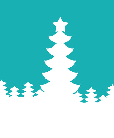 Christmas tree in white silhouette in blue background. Vector illustrationのイラスト素材