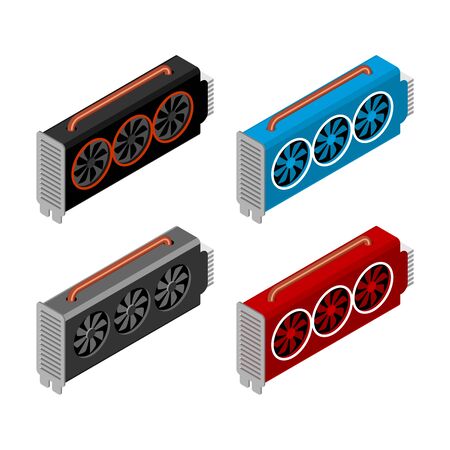 Mining video card set. Miner of GPU. Technology extraction crypto currency. Virtual money. Vector illustrationのイラスト素材