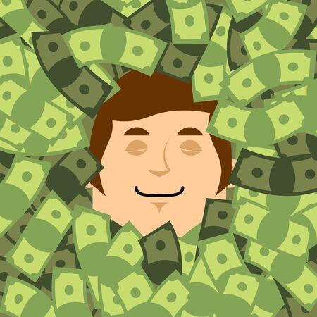 Man bathed in cash.のイラスト素材