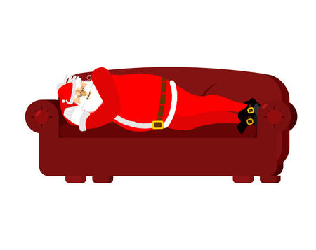Santa Claus sleeps on couch. Rest before work. Christmas relaxation. New Year illustration
のイラスト素材