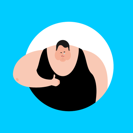 Fat thumbs up and winks emoji. Stout guy happy emoji. Big man. Vector illustrationのイラスト素材