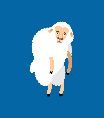 Sheep sad. Farm animal sorrowful emoji, vector illustrationのイラスト素材