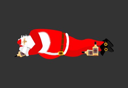 Santa Claus Sleeping drinking whiskey. Drunk Sleeps grandfather. Christmas rest. New Year Vector Illustrationのイラスト素材