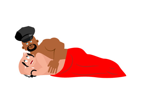 Broke Straight Boy. fear straight. Mans phobia. In bed with gay. Big gay is African American. Vector illustrationのイラスト素材