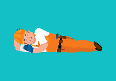 Worker in protective helmet asleep, vector illustration.のイラスト素材