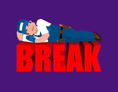 Break in working time. Plumber sleeping. Fitter asleep. Job Time out.  Vector illustration.
のイラスト素材
