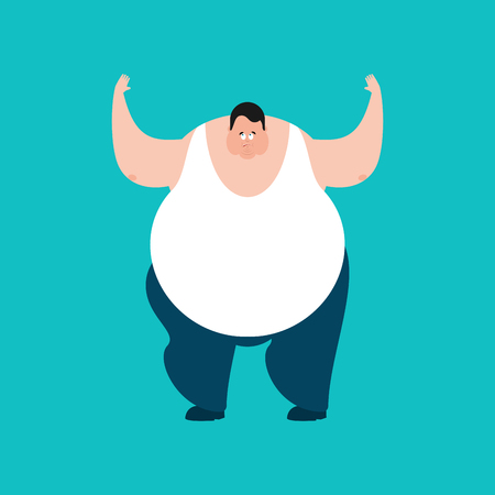 Fat confused emotions. Stout guy is perplexed. Big Man surprise. Vector illustrationのイラスト素材