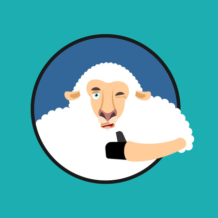 Sheep thumbs up and winks emoji, vector illustration.のイラスト素材