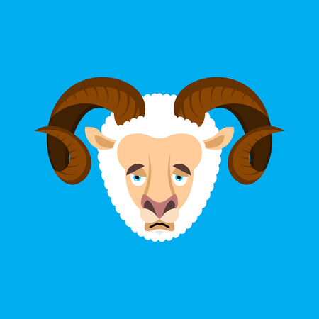 Ram sad face avatar on blue background, vector illustration.のイラスト素材
