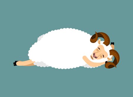Ram sleeping. Sheep asleep emoji. Farm animal Vector illustrationのイラスト素材