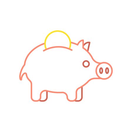 Pig piggy bank and coin linear style. Financial illustration. Accumulation of money.のイラスト素材