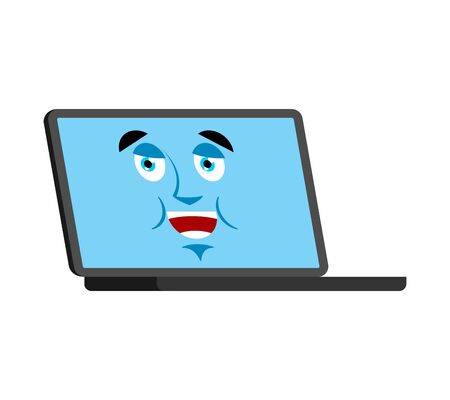 Laptop Happy emoji face avatar. Computer lucky emotions. PC cheerful. Vector illustrationのイラスト素材