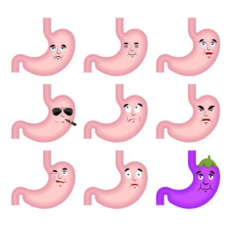 Stomach sad emoji face avatar. Belly sorrowful emotions. Internal organ dull. Vector illustrationのイラスト素材