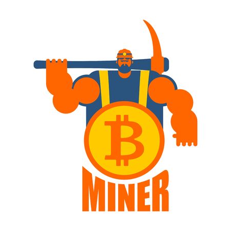 Miner logo. Mining Bitcoin Crypto Currencies. Worker with pickaxe. Vector illustration
のイラスト素材