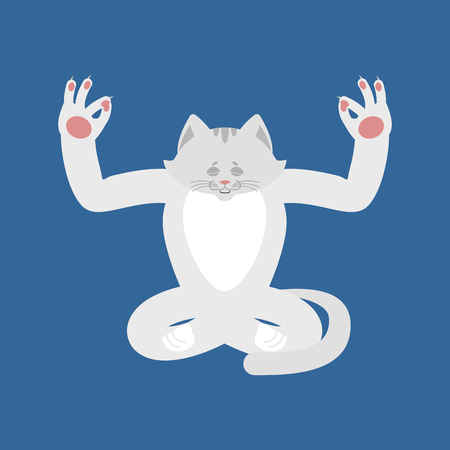 Cat yoga. Pet yogi isolated. kitty Relaxation and meditation vector illustration.のイラスト素材