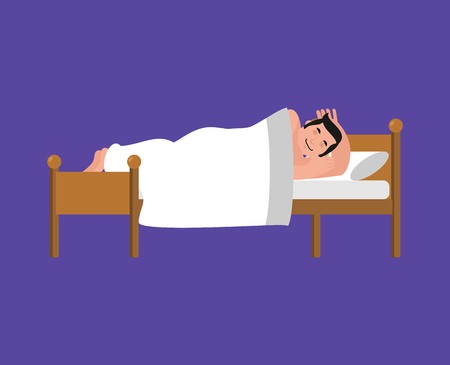Man sleeps on bed isolated. Vector illustration.のイラスト素材