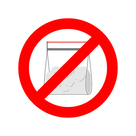 Stop Drugs. Cocaine plastic bag isolated. Ban Red prohibitory sign. Vector illustrationのイラスト素材