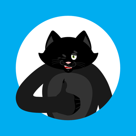Cat thumbs up and winks. Pet happy emoji. Kitty Vector illustrationのイラスト素材
