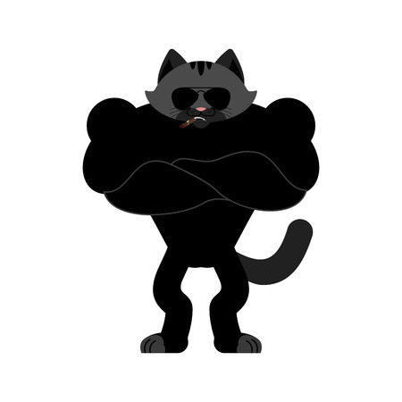 Cat Strong Cool serious. Pet smoking cigar emoji. Kitty strict. Vector illustrationのイラスト素材