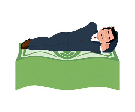 Man is sleeping on dollars. Money Under bed. Wealth. lot of cash. Lucky vector illustration
のイラスト素材