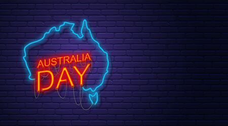 Australia Day. Neon sign on brick wall. Map of Australia. Australian National Holiday. Horizontal banner template.
のイラスト素材