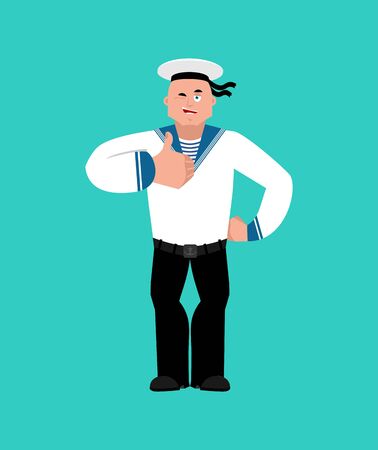 Sailor thumbs up and winks. Russian soldier seafarer happy emoji. Seaman Military in Russia Joyful. Illustration for 23 February. Defender of Fatherland Day. Army holiday for Russian Federationのイラスト素材