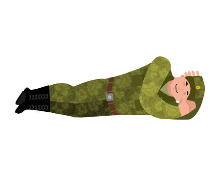 Russian soldier sleeping. Warrior asleep. dormant Military in Russia. Illustration for 23 February. Defender of Fatherland Day. Army holiday for Russian Federation
のイラスト素材