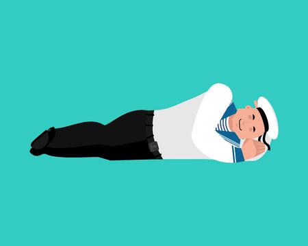 Sailor sleeping. Russian soldier seafarer asleep. Seaman Military in Russia dormant. Illustration for 23 February.のイラスト素材