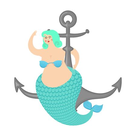 Mermaid and anchor. Mythical sea woman with fish tail Vector illustrationのイラスト素材