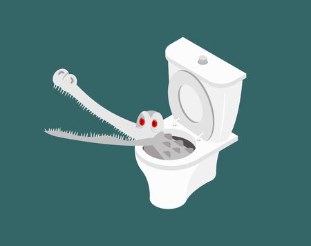 Albino Alligator in toilet. White Crocodile in sewer. Monster wild predator Vector illustrationのイラスト素材