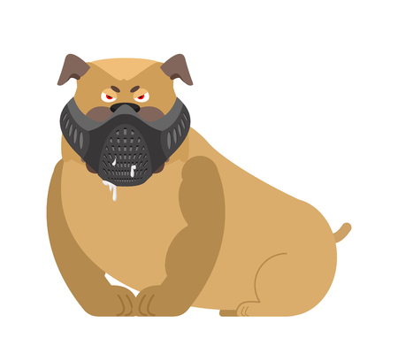 Angry dog with muzzle. Evil Bulldog wearing mask.のイラスト素材