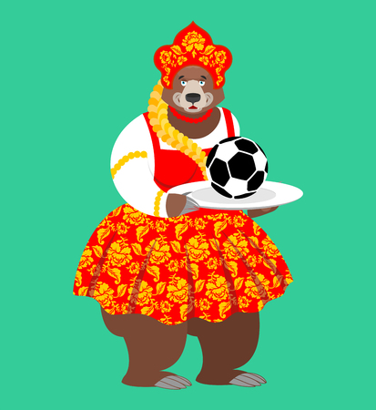 Russian bear and soccer ball. Football championship concept vector imageのイラスト素材