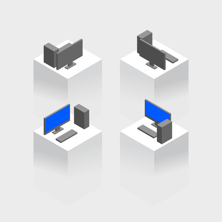 Isometric pc monitor icon. Computer technology vector signのイラスト素材