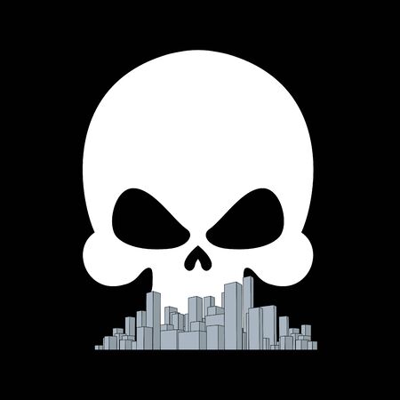 Death of city. Skull over town. Bad ecology concept illustration.のイラスト素材